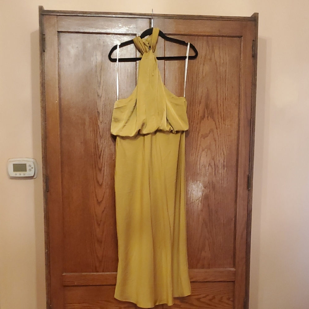 ASOS DESIGN SIZE 12 Elegant Satin Mustard Halter Dress